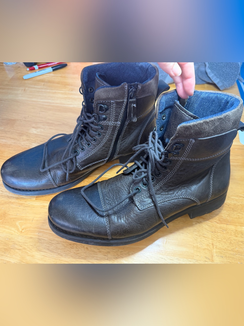 Aldo Men's Dark Brown Lace-Up zip-up Leather Ankle Boots